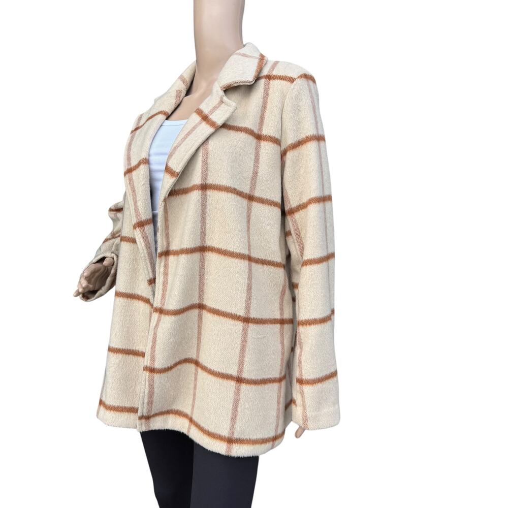 Joie Plaid Check Open-Front Coat, Size M, Notched… - image 2